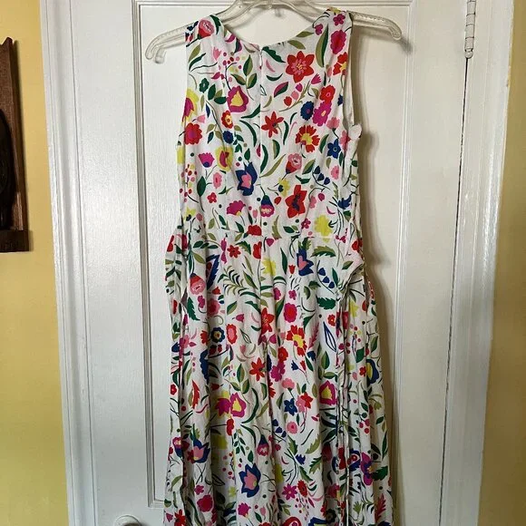 Boden White Floral Print Fit & Flare Cotton Sleevless Summer Dress in Sz. 4 - Picture 4 of 9